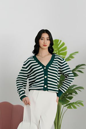 V Yaka Çizgili Hırka Neftilatte - 4038.1577.