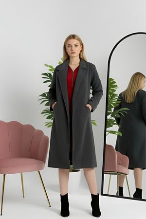 110Cm Astarlı Kaşe Kaban Füme - 90038.1839.