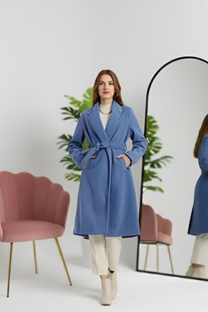 110Cm Astarlı Kaşe Kaban İndigo - 90038.1839.