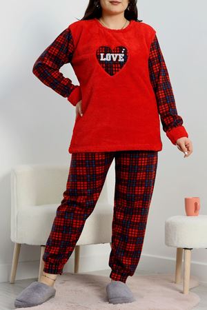 Büyük Beden Polar Pijama Takımı Kırmızıkareli - 50768.1961.