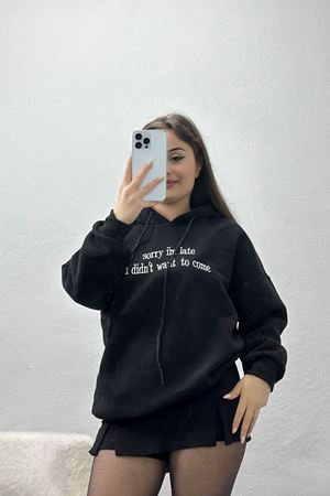 3 İplik Kapşonlu Nakışlı Sweat Siyahbeyaz - 42226.1878.