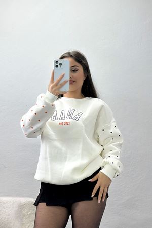 3 İplik Bisiklet Yaka Sweat Ekru - 42238.1878.