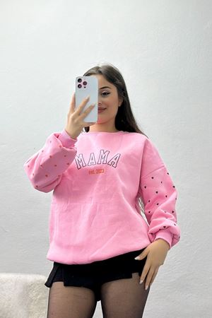 3 İplik Bisiklet Yaka Sweat Pembe - 42238.1878.