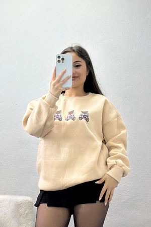 3 İplik Bisiklet Yaka Sweat Bej - 42240.1878.