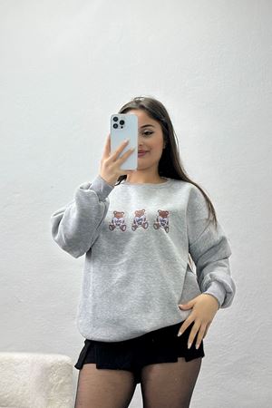 3 İplik Bisiklet Yaka Sweat Gri - 42240.1878.