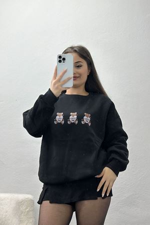 3 İplik Bisiklet Yaka Sweat Siyah - 42240.1878.