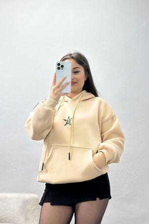 3 İplik Kanguru Cepli Kapşonlu Sweat Bej - 42248.1878.