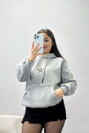 3 İplik Kanguru Cepli Kapşonlu Sweat Gri - 42248.1878.