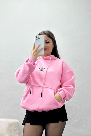 3 İplik Kanguru Cepli Kapşonlu Sweat Pembe - 42248.1878.