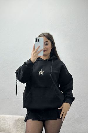 3 İplik Kanguru Cepli Kapşonlu Sweat Siyah - 42248.1878.