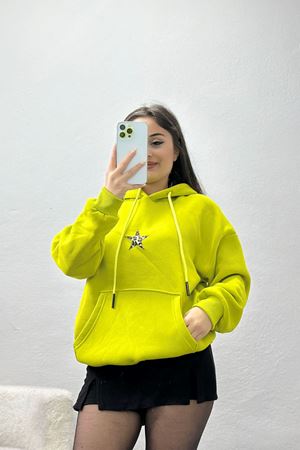 3 İplik Kanguru Cepli Kapşonlu Sweat Yağyeşili - 42248.1878.