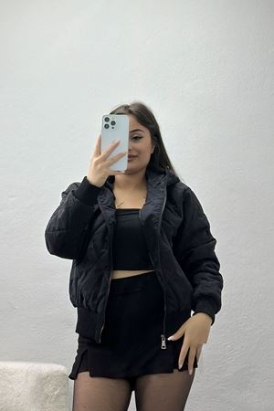 Kapüşonlu Şişme Mont Siyah - 90036.1839.