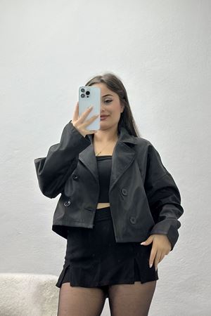 Astarsız Kruvaze Yaka Kısa Trençkot Siyah - 90906.147.