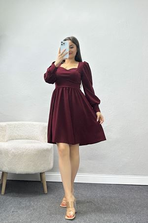 İthal Krep Kloş Elbise Bordo - 582293.1592.
