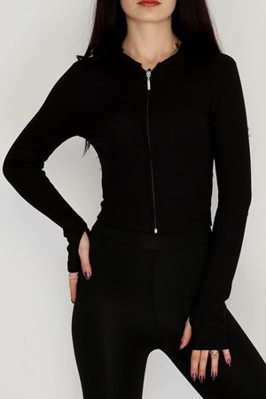 Kapşonlu Parmak Geçmeli Kaşkorse Body Siyah - 70769.1748.