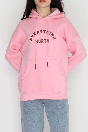 3 İplik Kanguru Cepli Kapşonlu Sweat Pembebordo - 42253.1878.