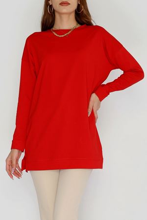 Yanı Yırtmaç Detaylı Kompak Likralı Tunik Kırmızı - 90933.1878.