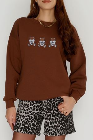 3 İplik Bisiklet Yaka Sweat Kahve - 42240.1878.