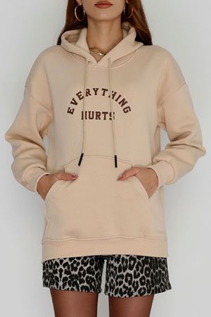 3 İplik Kanguru Cepli Kapşonlu Sweat Bejkahve - 42253.1878.