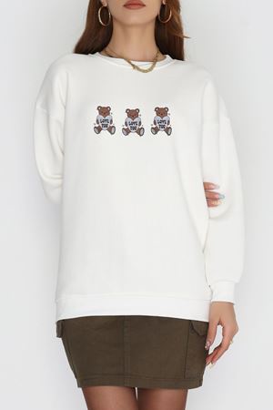 3 İplik Bisiklet Yaka Sweat Ekru - 42240.1878.