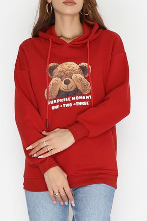 3 İplik Kapşonlu Baskılı Sweat Bordo - 42220.1878.