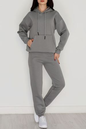 Kapşonlu 3 İplik Eşofman Takımı Antrasit - 20965.1878.