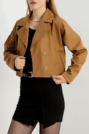 Astarsız Kruvaze Yaka Kısa Trençkot Taba - 90906.147.