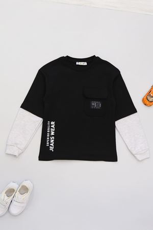 8-12 Yaş Cepli Uzun Kollu Sweatshirt Siyah - 324811.1576.