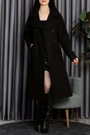 Ressam Kuşaklı Kaşe Kaban Siyah - 3207.1322.