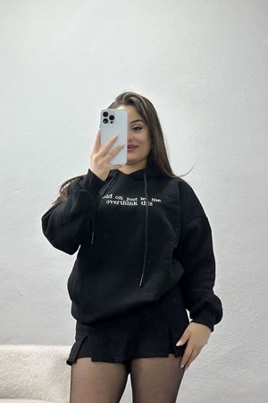 3 İplik Kapşonlu Nakışlı Sweat Siyahbeyaz - 42221.1878.