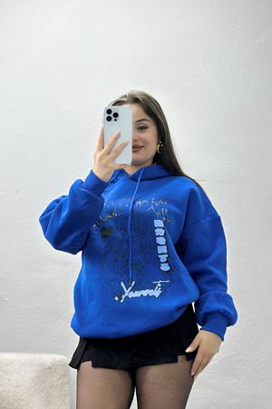 3 İplik Kapşonlu Baskılı Sweat Saks - 42224.1878.