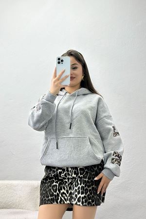 3 İplik Kanguru Cepli Kapşonlu Sweat Gri - 42249.1878.
