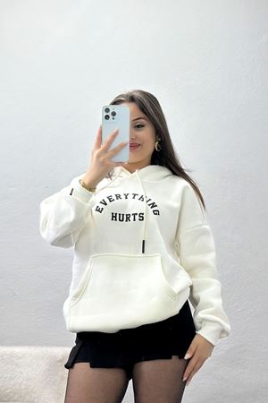 3 İplik Kanguru Cepli Kapşonlu Sweat Beyazsiyah - 42253.1878.