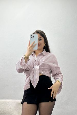 Çizgili Rahat Kalıp Gömlek Bordoçizgili - 90159.1949.