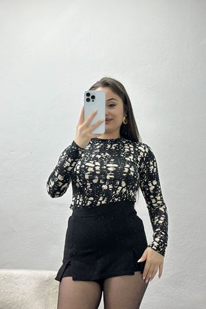 Yarım Balıkçı Yaka Likralı Ring Viskon Body Bejsiyah7 - 90950.1287.