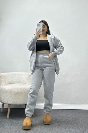 3 İplik Kapşonlu Eşofman Takımı Gri - 20255.1878.