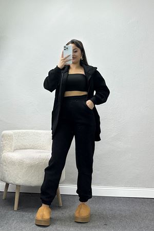 3 İplik Kapşonlu Eşofman Takımı Siyah - 20255.1878.