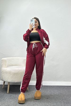 Fermuarlı 2 İplik Eşofman Takımı Bordoekru - 50745.1005.