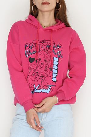 3 İplik Kapşonlu Baskılı Sweat Fuşya - 42224.1878.