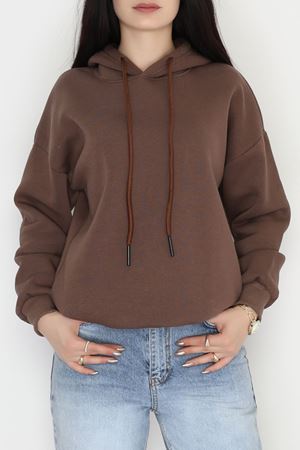 3 İplik Kapşonlu Sweat Kahve - 20074.1878.