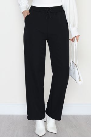 Beli Lastikli Dabıl Palazzo Pantolon Siyah - 90714.1837.