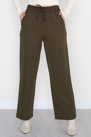 Beli Lastikli Dabıl Palazzo Pantolon Haki - 90714.1837.