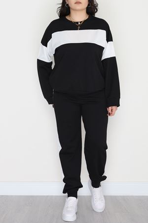 Garnili 2 İplik Büyük Beden Eşofman Takımı Siyah - 50783.1857.