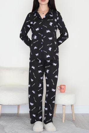 Soft Milan Düğmeli Pijama Takımı Siyahfiyonk - 7511.1287.