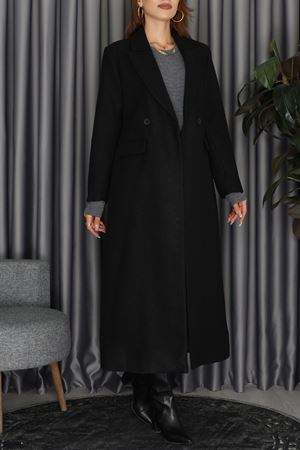 Ressam Kuşaklı Kaşe Kaban Siyah - 3208.1322.