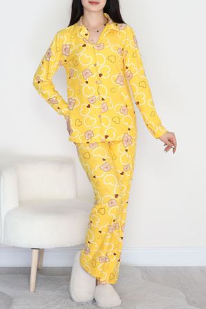 Düğmeli Süet Pijama Takımı Sarıkalp - 450.1287.