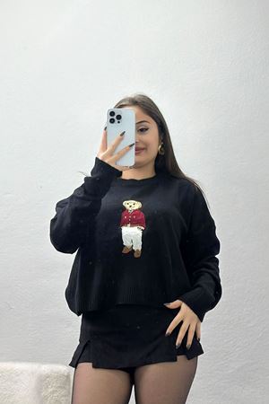 Ayıcık Baskılı Triko Siyah - 2340.1765.