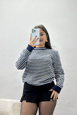 Çizgili Crop Triko Lacivert - 2357.1765.