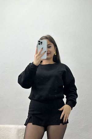 Bisiklet Yaka 3 İplik Sweat Siyah - 20958.1878.