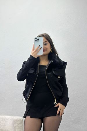 Ressam Yaka Kürklü Stoperli Yelek Siyah - 31770.1322.